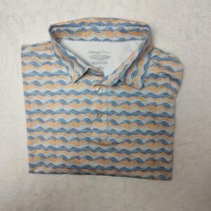 Straight Down Polo Shirt Mens Large Blue Orange Wave Print Golf Performance